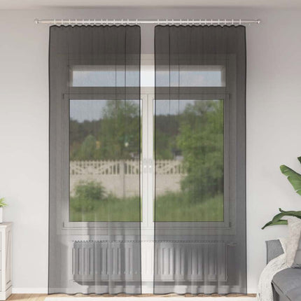 voile-gardiner med stanglommer 2 stk. sort