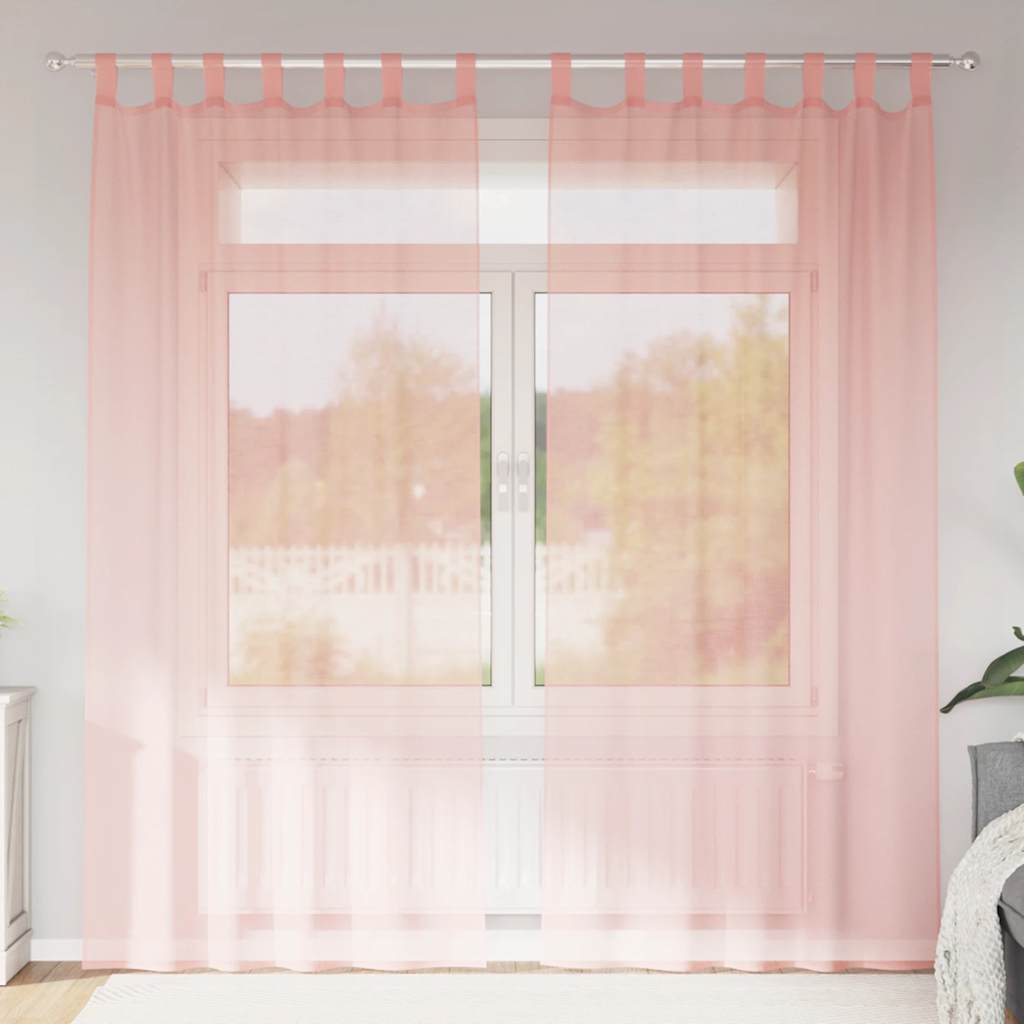 voile-gardiner med stanglommer 2 stk lyserød