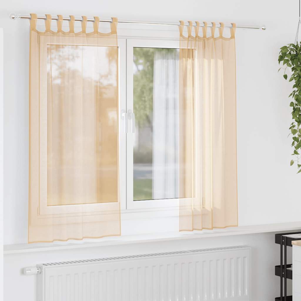 voile-gardiner med stanglommer 2 stk sandfarvet