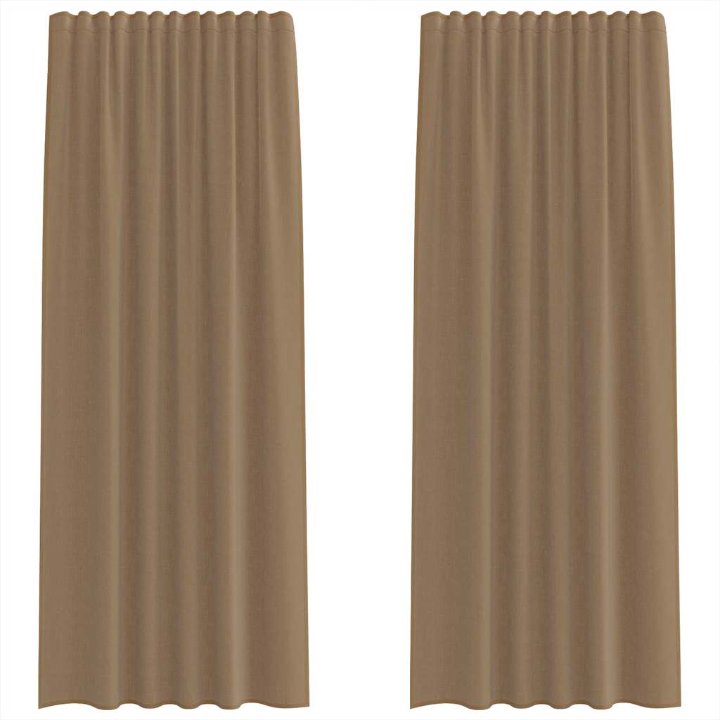 voile-gardiner med stanglommer 2 stk lysebrun