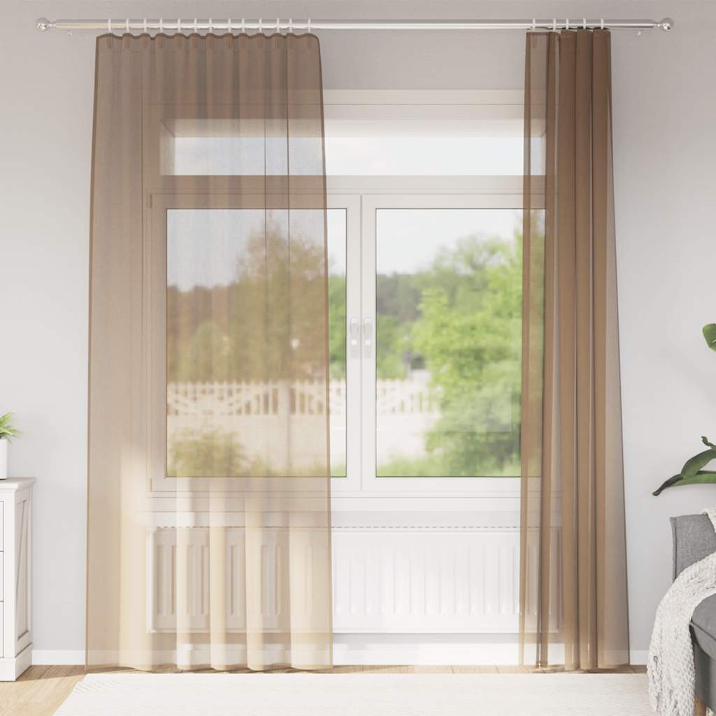voile-gardiner med stanglommer 2 stk lysebrun