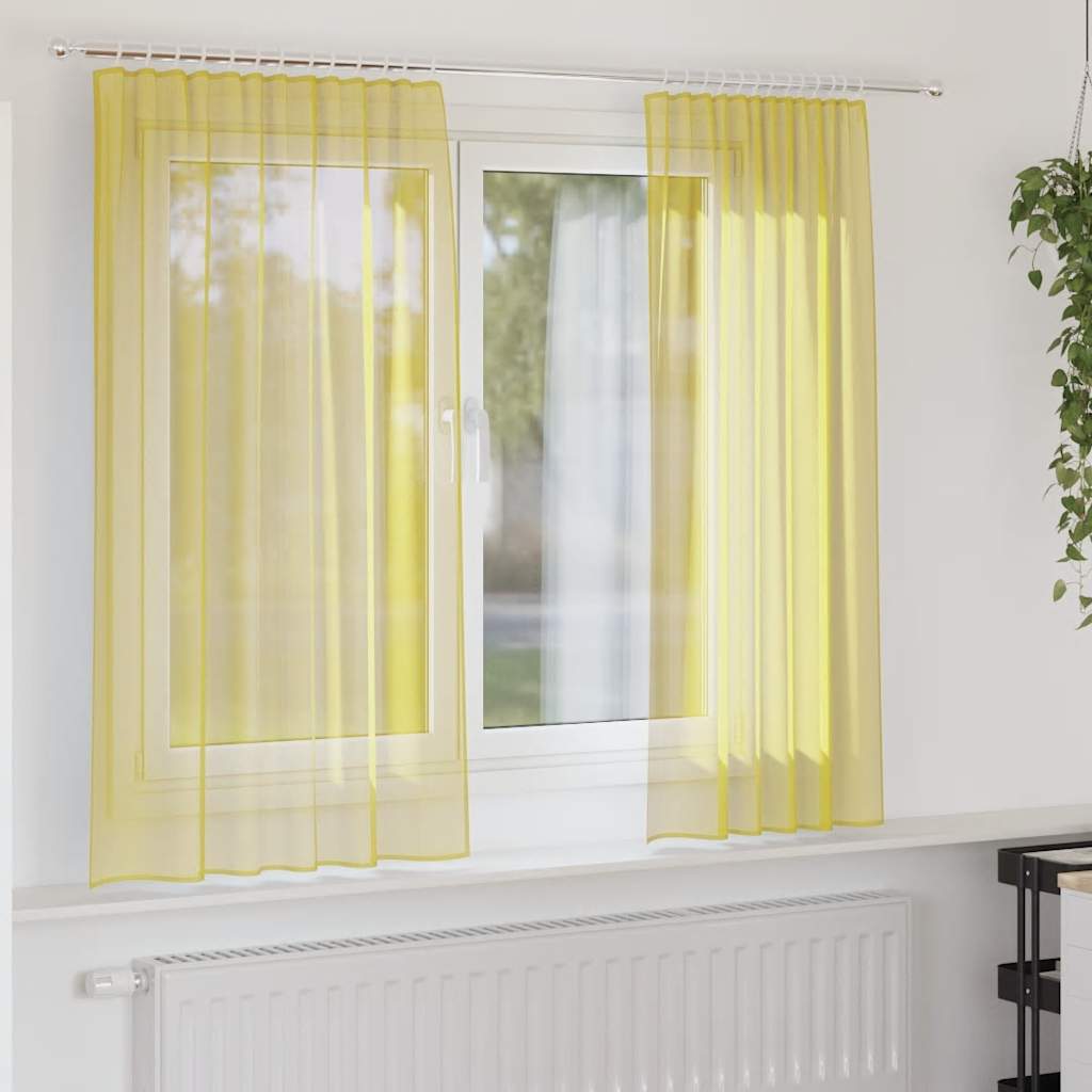 voile-gardiner med stanglommer 2 stk gul
