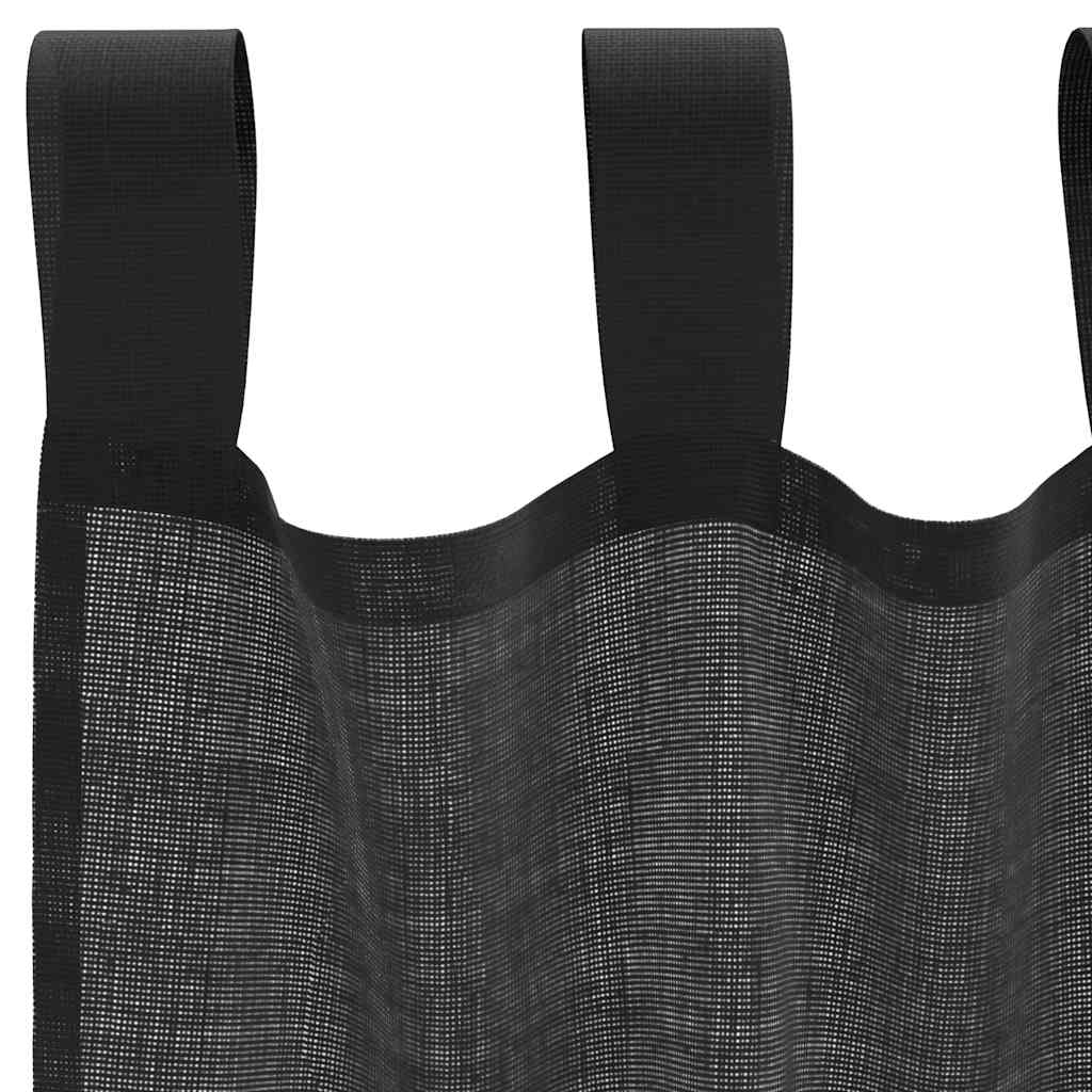 voile-gardiner med fane i toppen 2 stk. sort
