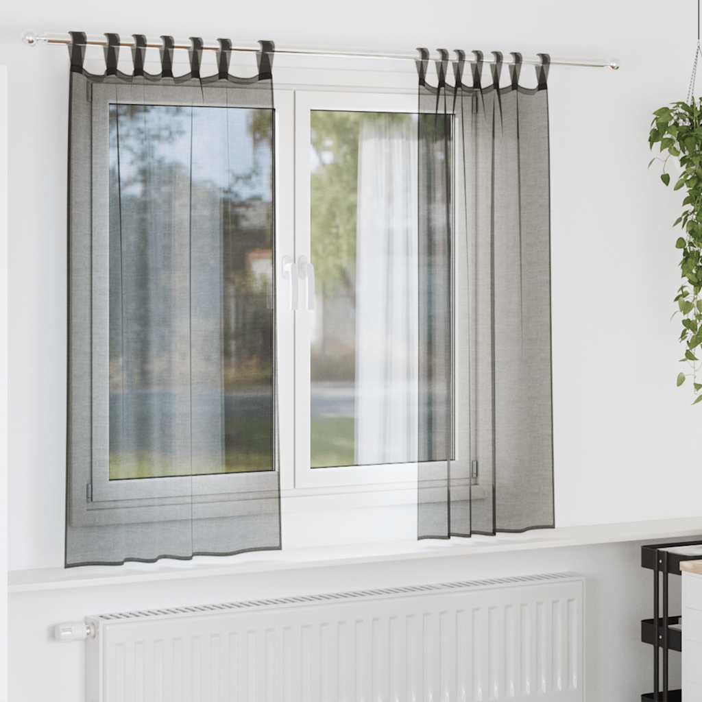 voile-gardiner med fane i toppen 2 stk. sort