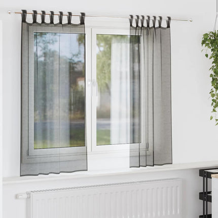 voile-gardiner med fane i toppen 2 stk. sort