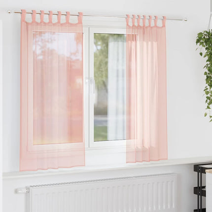 voile-gardiner med løkker 2 stk. 140x140 cm lyserød