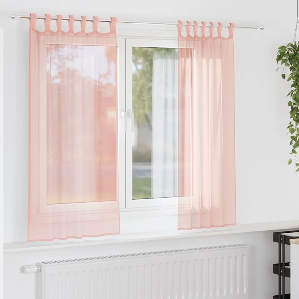 voile-gardiner med løkker 2 stk. 140x140 cm lyserød