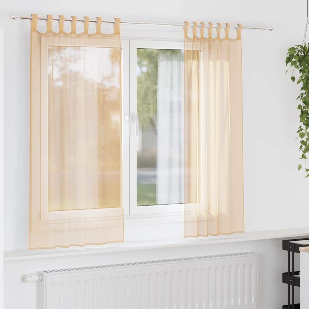 voile-gardiner med løkker 2 stk. 140x140 cm sandfarvet