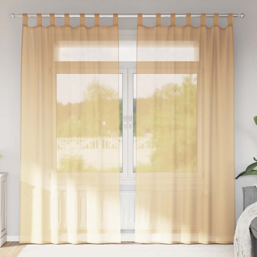 voile-gardiner med løkker 2 stk. 140x245 cm sandfarvet