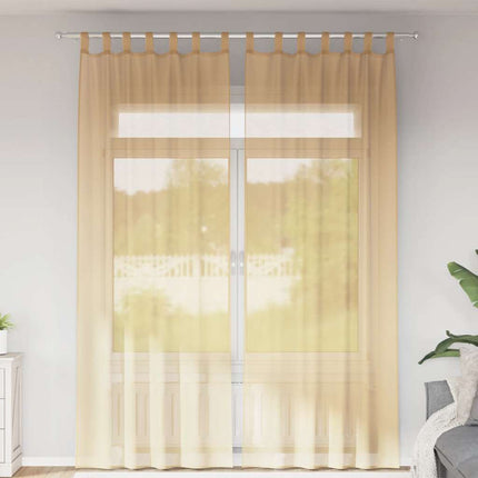 voile-gardiner med løkker 2 stk. 140x260 cm sandfarvet