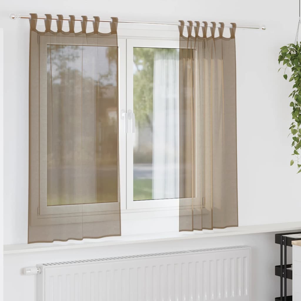 voile-gardiner med løkker 2 stk. 140x140 cm lysebrun