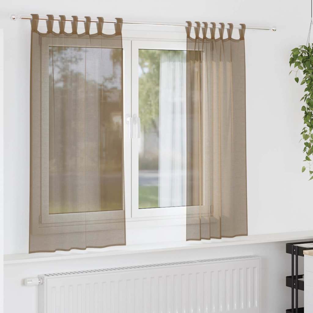 voile-gardiner med løkker 2 stk. 140x175 cm lysebrun