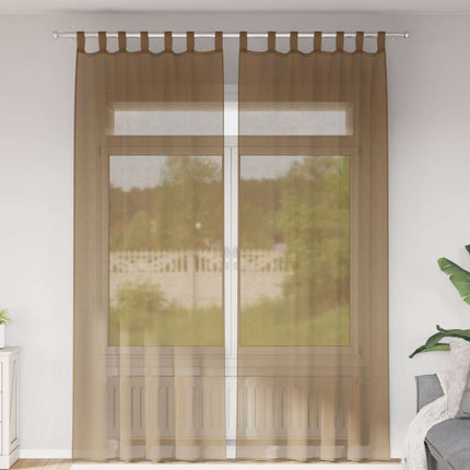 voile-gardiner med løkker 2 stk. 140x260 cm lysebrun