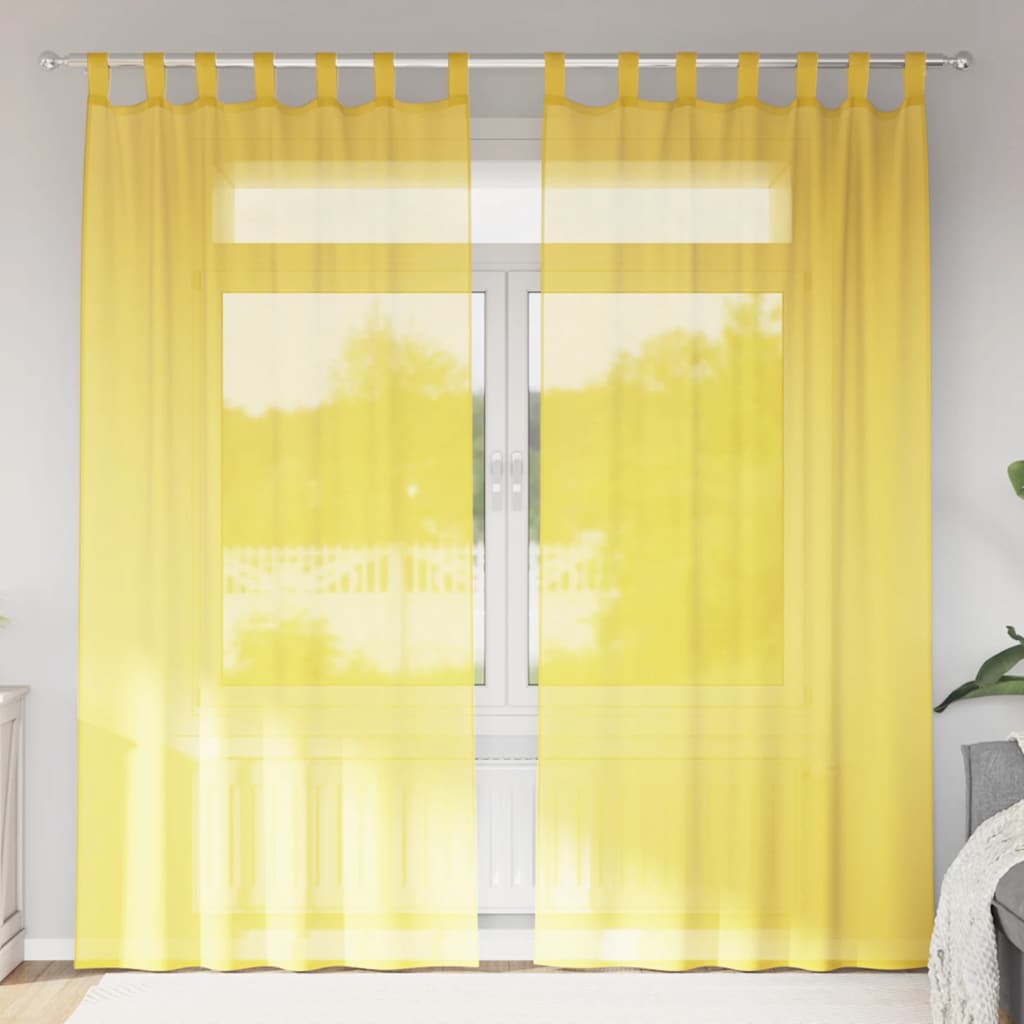 voile-gardiner med løkker 2 stk. 140x245 cm gul