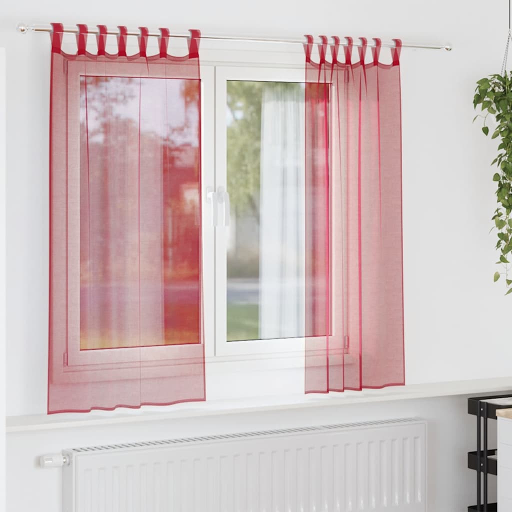 voile-gardiner med løkker 2 stk. 140x140 cm vinrød