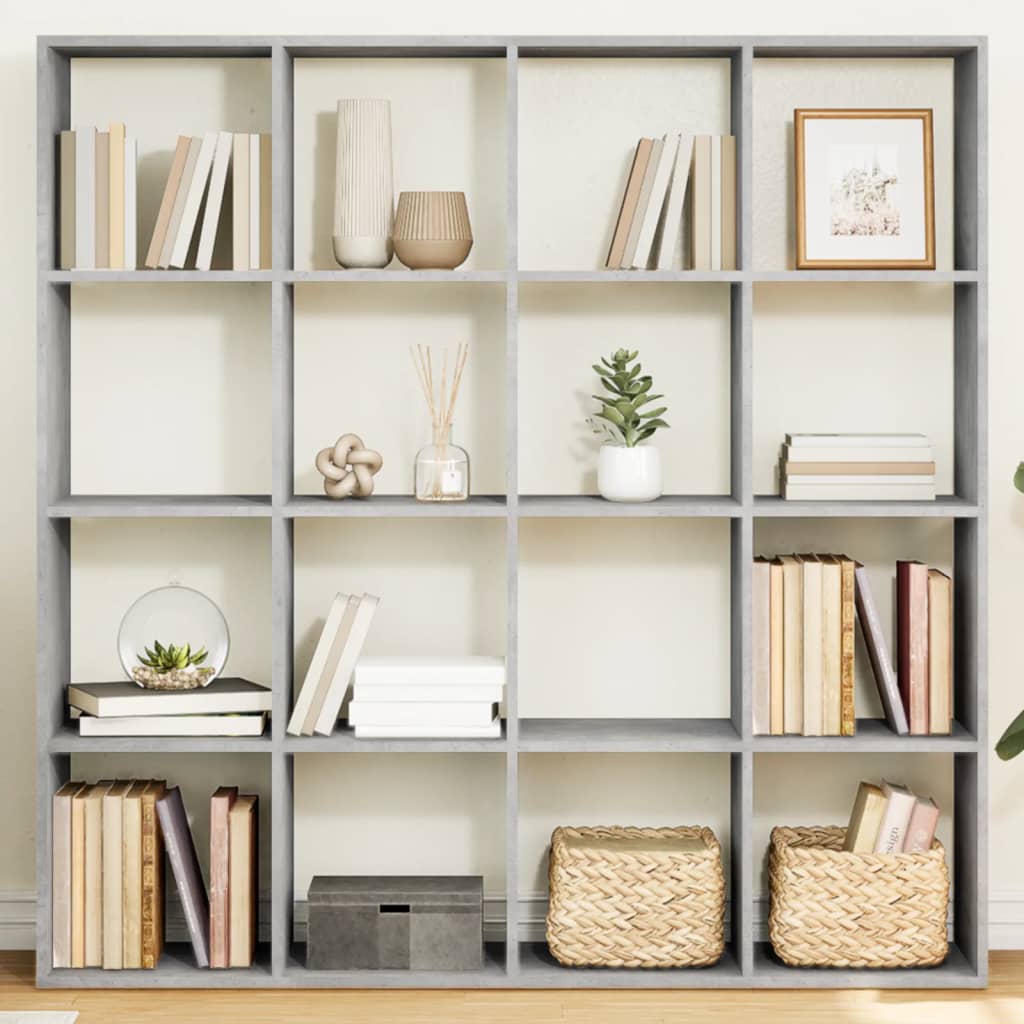 bogskab 137,5x29x137,5 cm konstrueret træ betongrå billede
