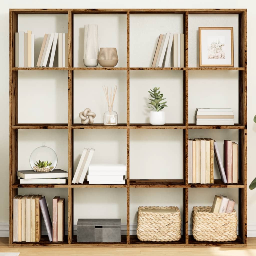 Bogskab/reolsystem 137,5×29×137,5 cm - konstrueret træ i gammelt trælook