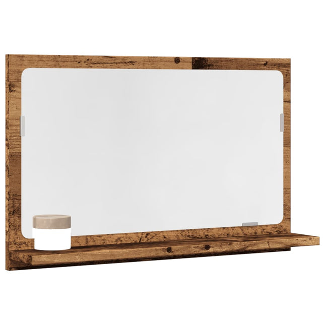 badeværelsesskab m. spejl 60x11x37cm konstrueret træ antikt træ