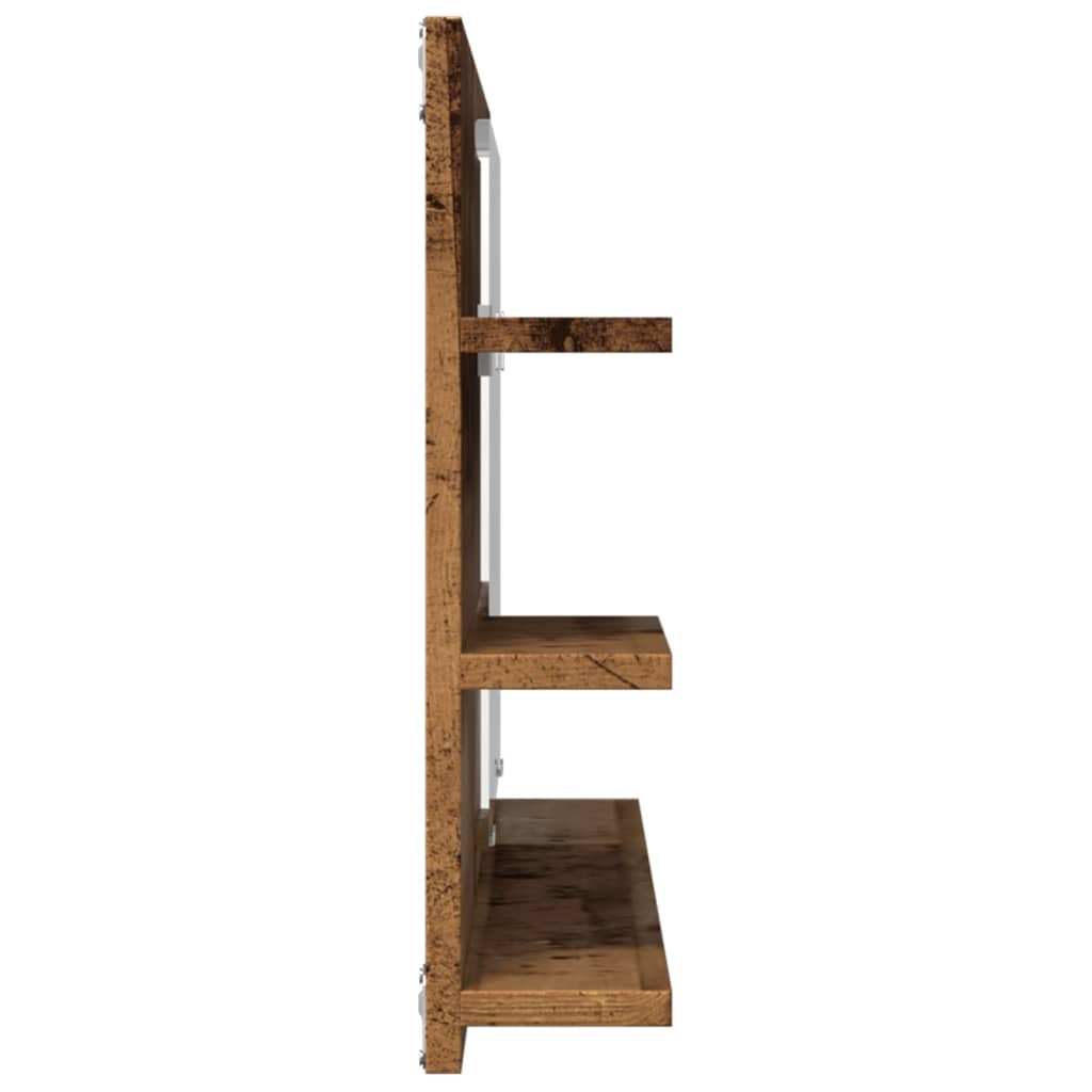 badeværelsesskab m. spejl 90x11x45cm konstrueret træ antikt træ