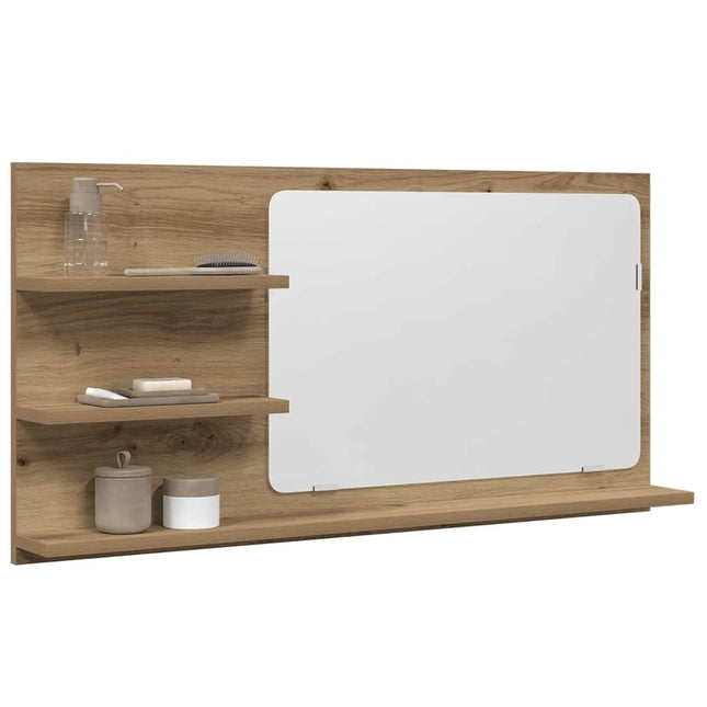 badeværelsesskab med spejl 90x11x45 cm konstrueret træ kunsteg