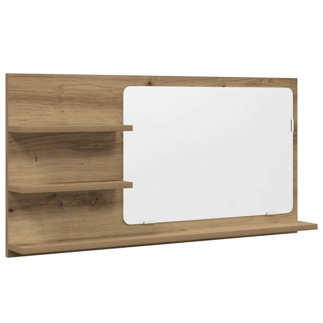 badeværelsesskab med spejl 90x11x45 cm konstrueret træ kunsteg