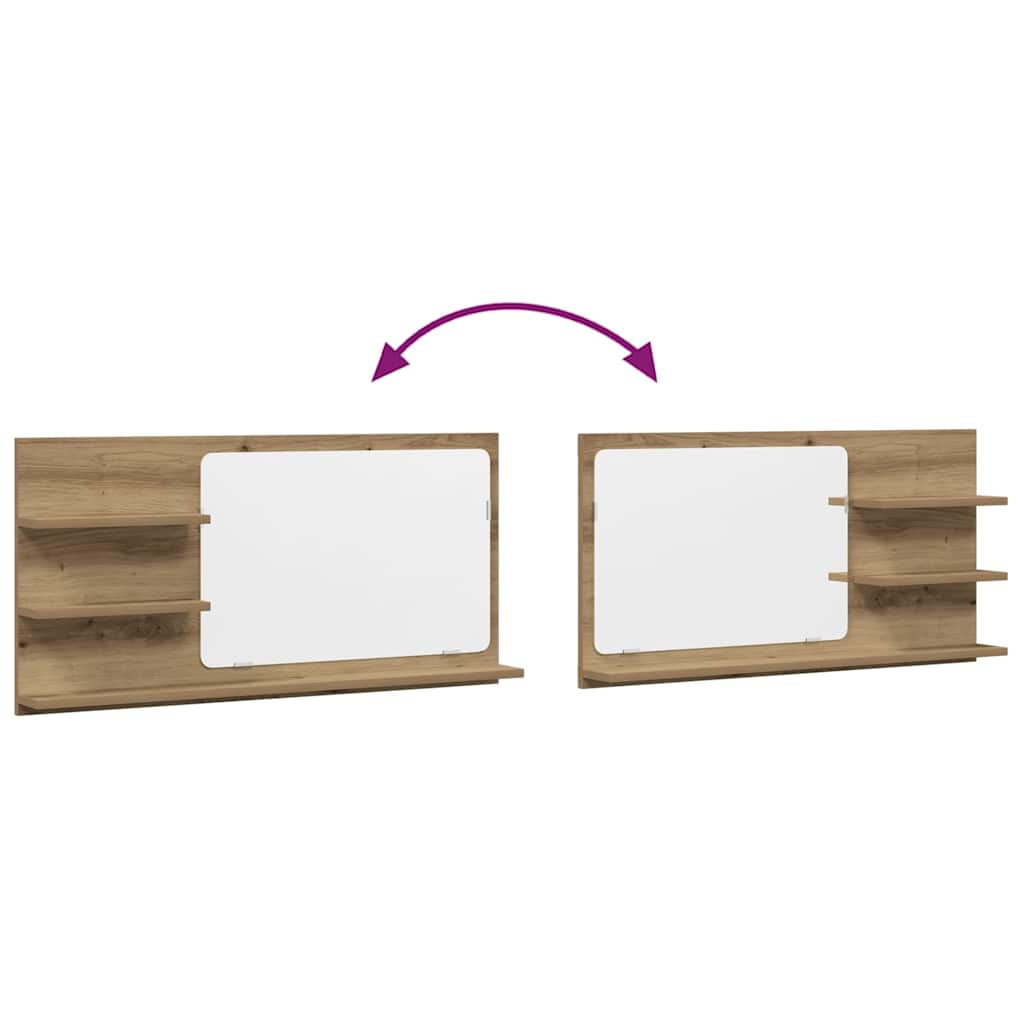 badeværelsesskab med spejl 90x11x45 cm konstrueret træ kunsteg