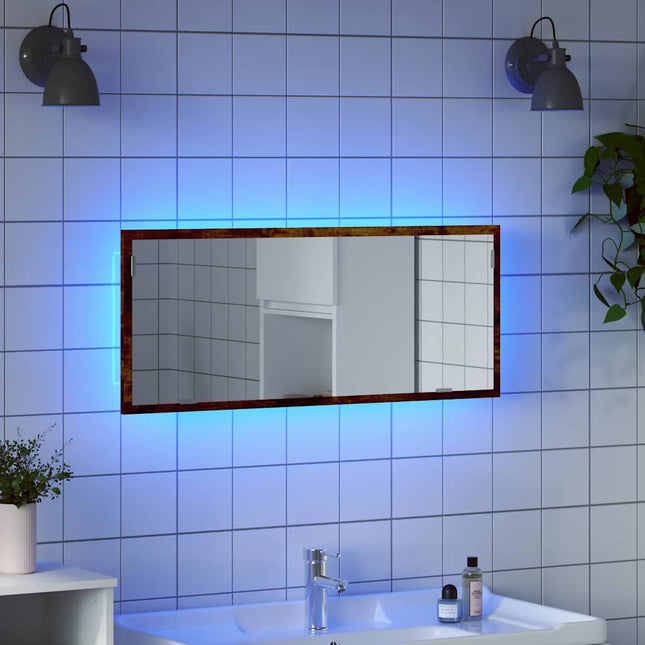 badeværelsesspejl m. LED 100x8,5x37 cm konstrueret træ brunt eg