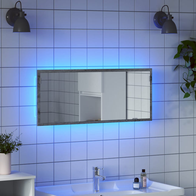 LED-badeværelsesspejl 60x8,5x37 cm konstrueret træ grå sonoma