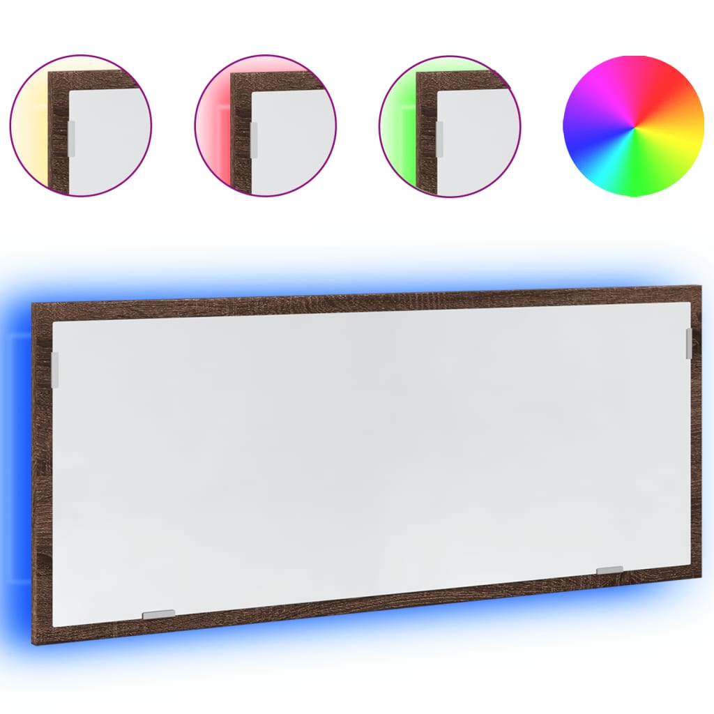 badeværelsesspejl m. LED 100x8,5x38 cm konstrueret træ brunt eg