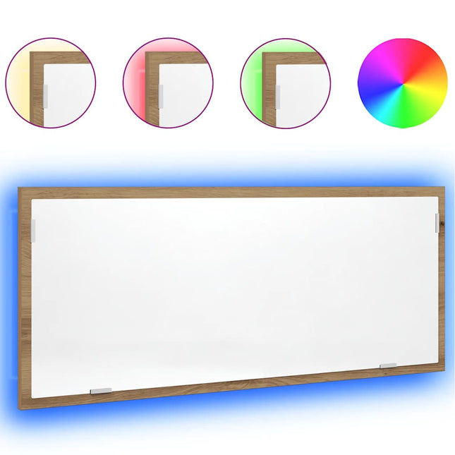 badeværelsesspejl med LED 100x8,5x37 cm konstrueret træ kunsteg