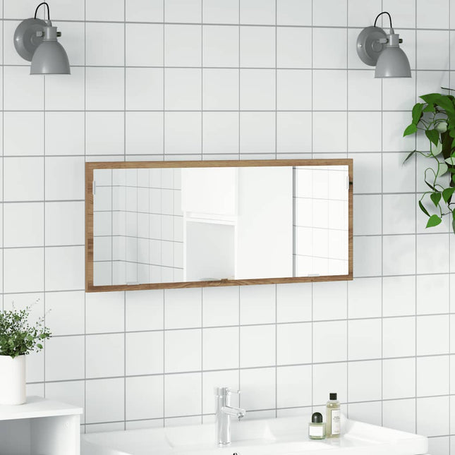 badeværelsesspejl med LED 100x8,5x37 cm konstrueret træ kunsteg