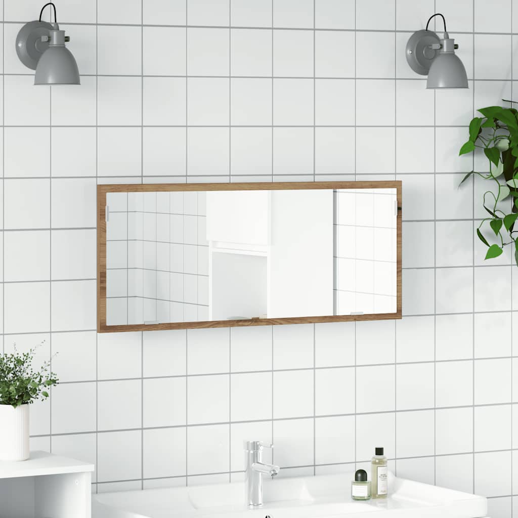 badeværelsesspejl med LED 100x8,5x37 cm konstrueret træ kunsteg