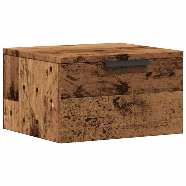 væghængt sengebord 34x30x20 cm antikt træ