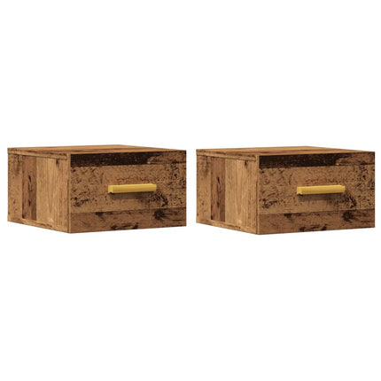 væghængte sengeborde 2 stk. 35x35x20 cm antikt trælook
