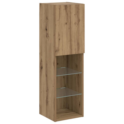 tv-bord med LED-lys 30,5x30x102 cm egetræsfarve