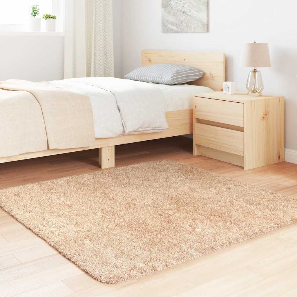 shaggy gulvtæppe NAVARRA 120x120 cm høje luv polyester beige
