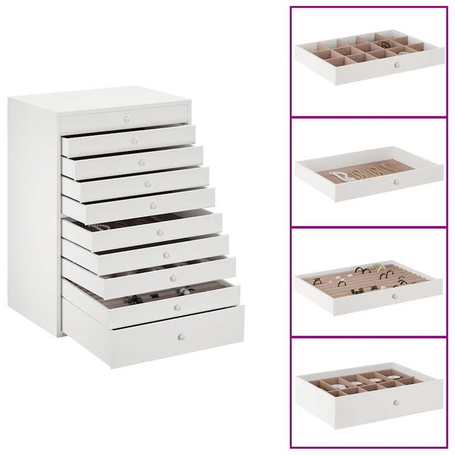 smykkeskrin 10-lags med urholdere hvid 29x20,5x40,5 cm
