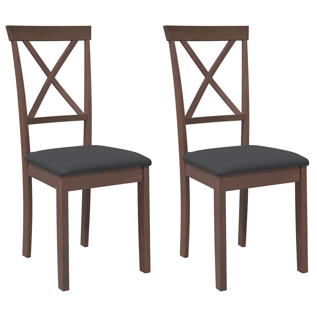 spisebordsstole med hynder 2 stk. massivt gummitræ brun