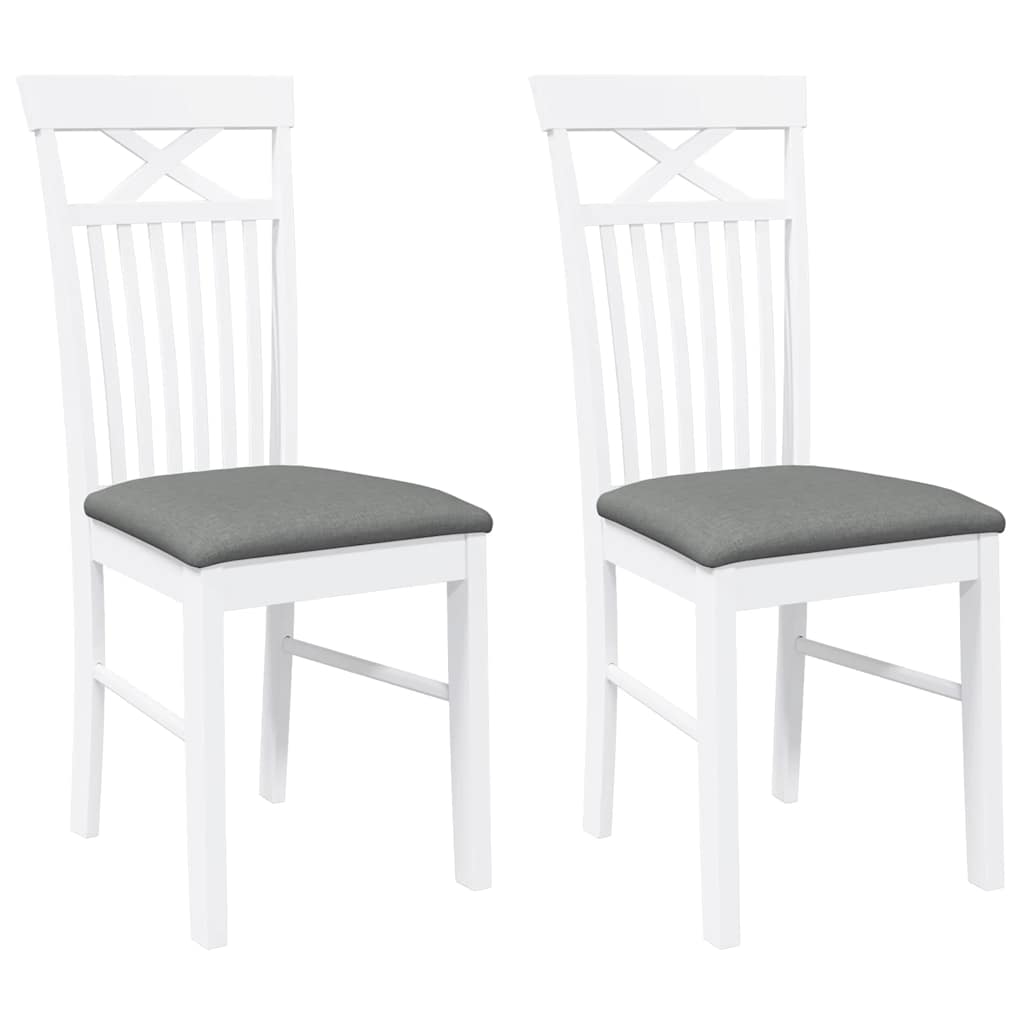 spisebordsstole med hynder 2 stk. massivt gummitræ hvid