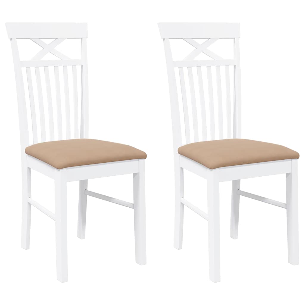 spisebordsstole med hynder 2 stk. massivt gummitræ hvid