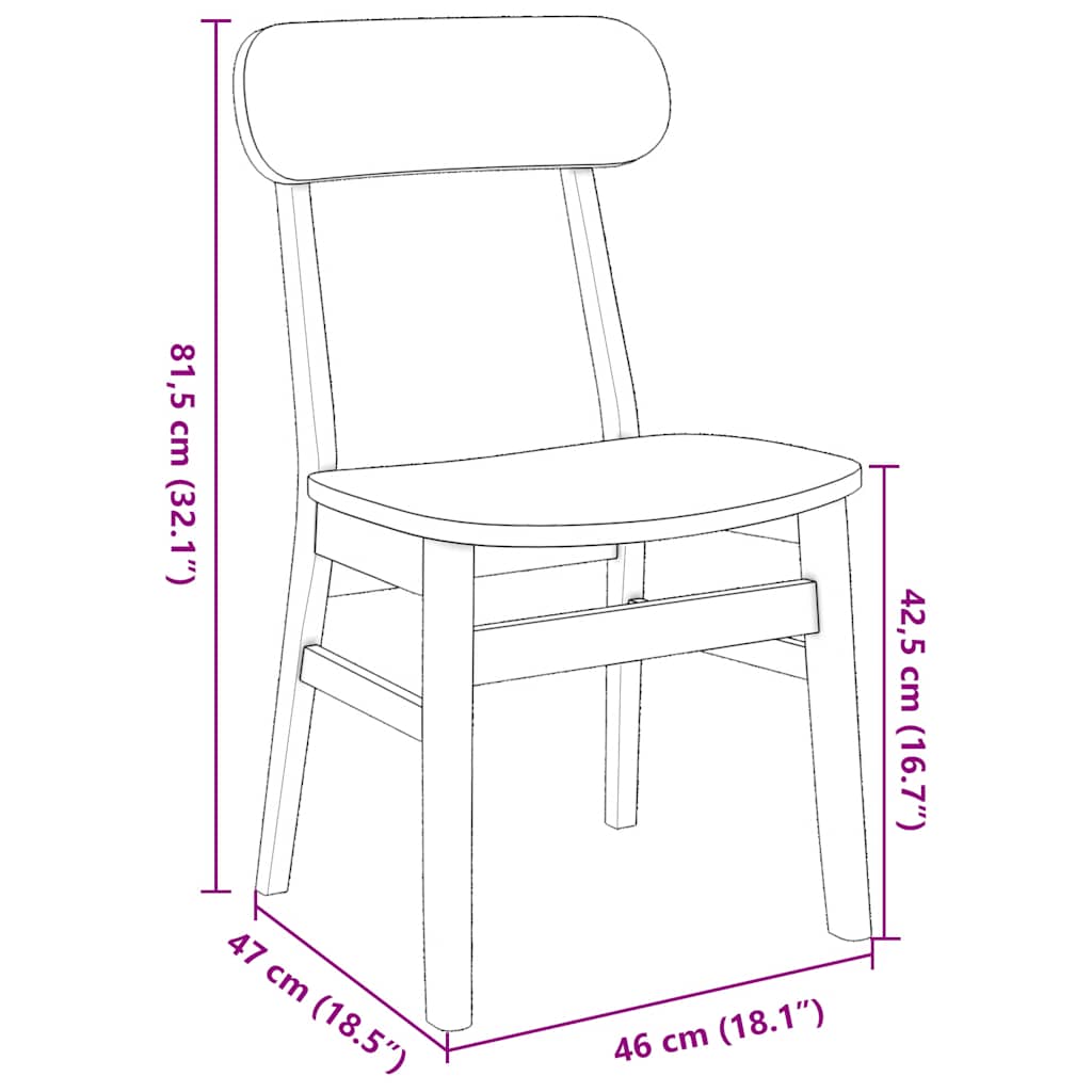 spisebordsstole 2 stk. massivt gummitræ