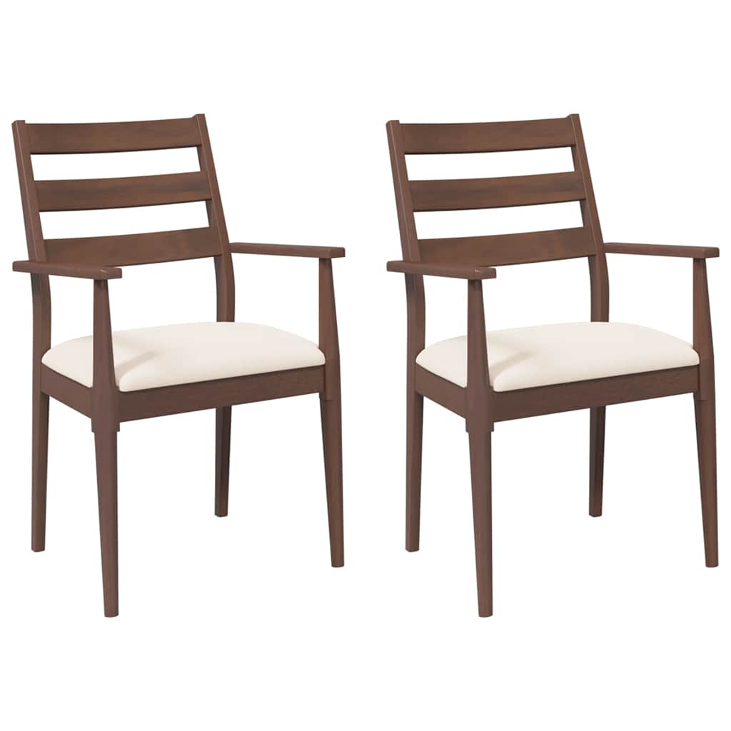 spisebordsstole med hynder 2 stk. massivt gummitræ brun
