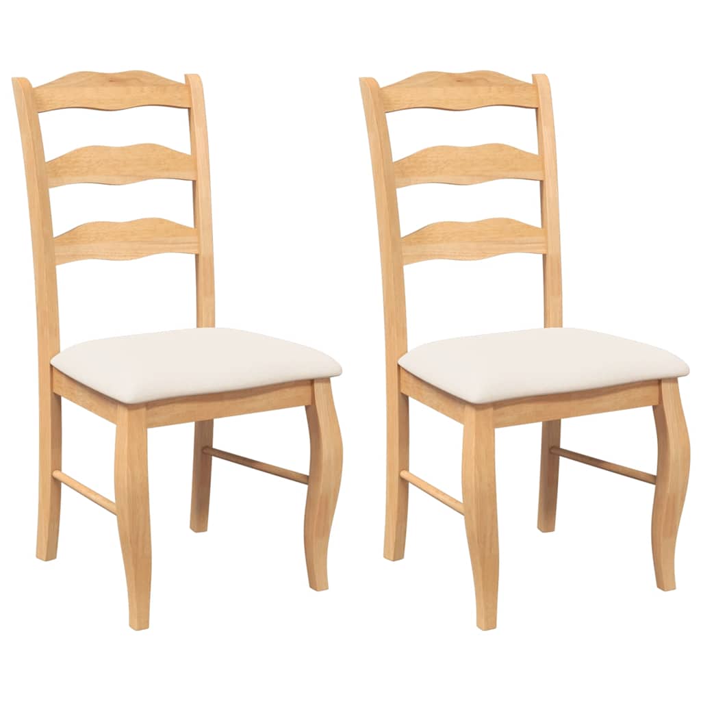 spisebordsstole med hynder 2 stk. massivt gummitræ naturfarvet