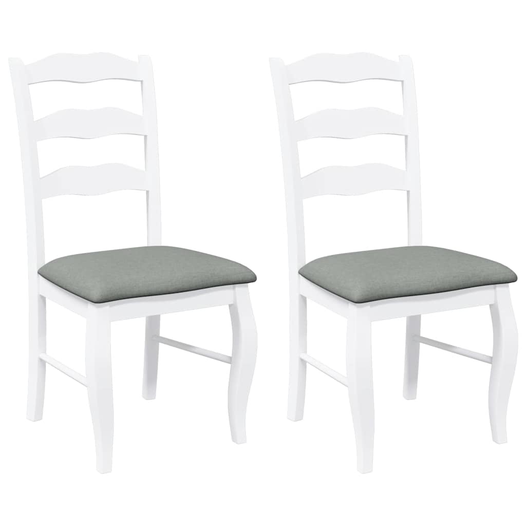 spisebordsstole med hynder 2 stk. massivt gummitræ hvid