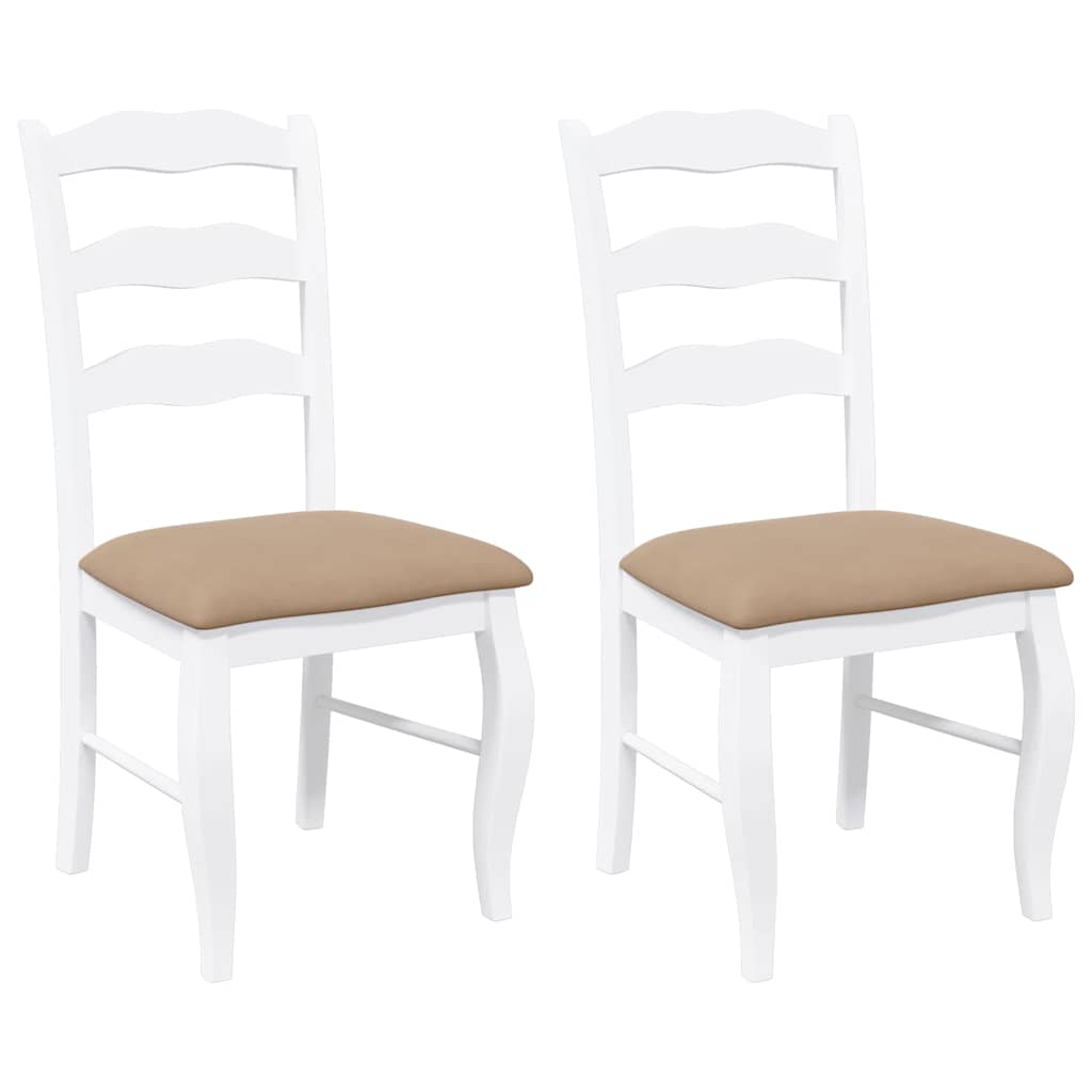 spisebordsstole med hynder 2 stk. massivt gummitræ hvid