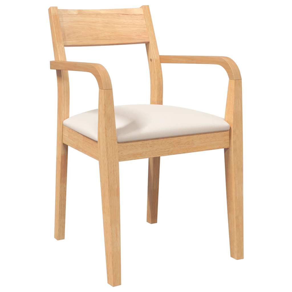 spisebordsstole med hynder 2 stk. massivt gummitræ naturfarvet