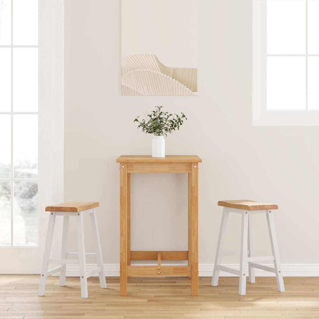 Barstole - 2 stk. i massivt gummitræ, hvid/natur, 60 cm