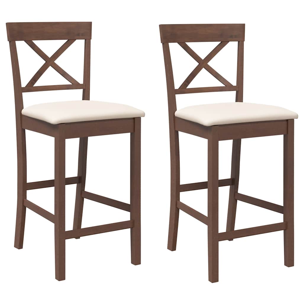 barstole med hynder 2 stk. massivt gummitræ brun