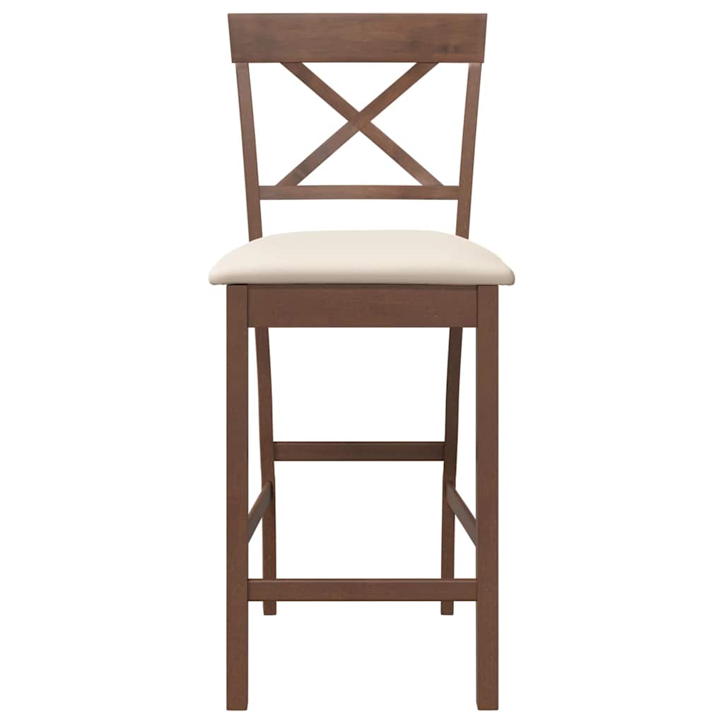 barstole med hynder 2 stk. massivt gummitræ brun