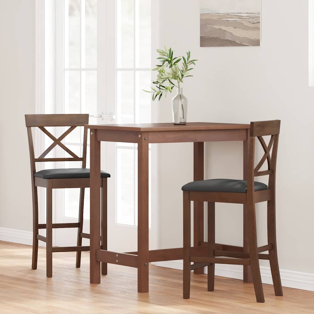 barstole med hynder 2 stk. massivt gummitræ brun